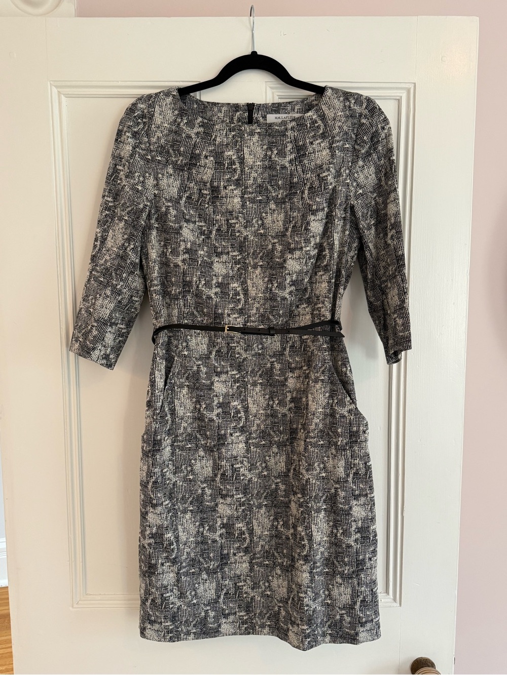 MM. LaFleur Black and White Textured Midi Sheath Dress